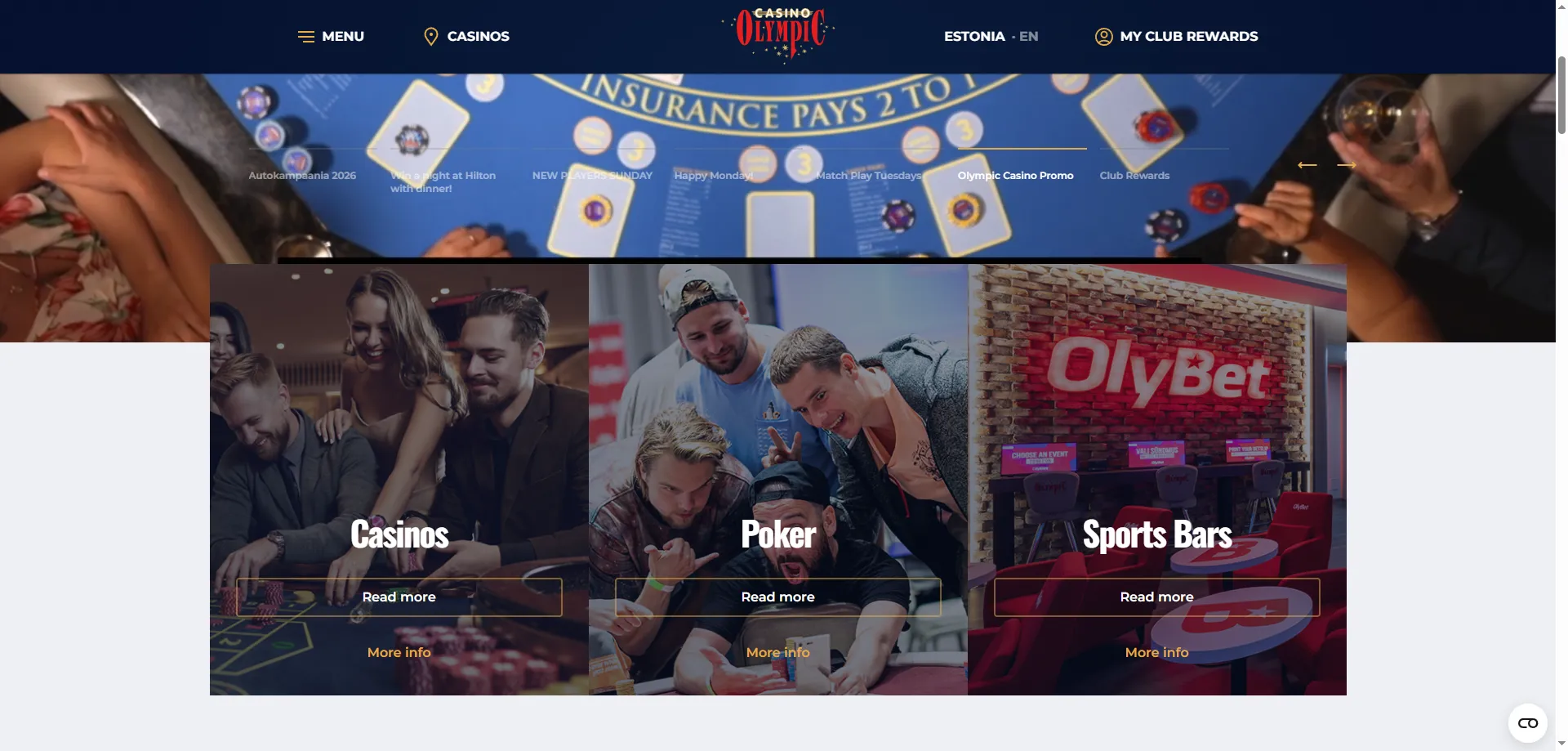 Olympic Casino boonuspakkumised ja klubi kaardi kampaaniad 2026